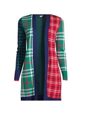 Women's Fine Gauge Cotton Long Open Cardigan Sweater Mixed Plaid Pattern M
NWT